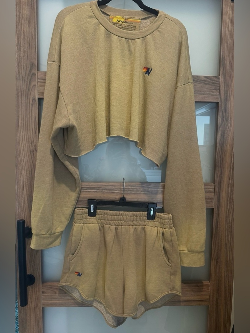 NWOT SET Aviator Nation Women's Faded Tan Athletic Shorts and Top
